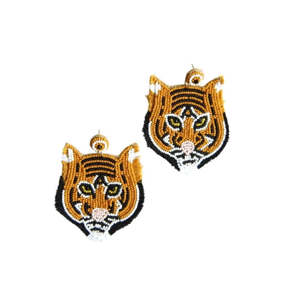 Tiger Face Beaded Earrings/Tiger Head Earrings/Gift for Her/Gameday/Grad Gift